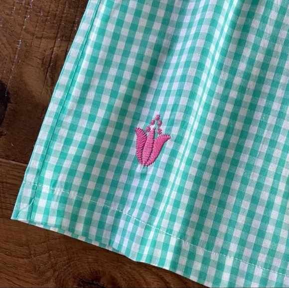 J. Marie Gingham Green Pink Embrodiery Top Sz Large - Picture 3 of 5